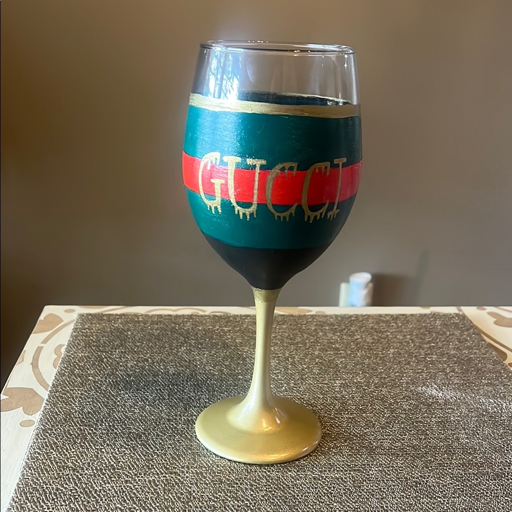 Gucci Wine Glass with Gold and Green Accents